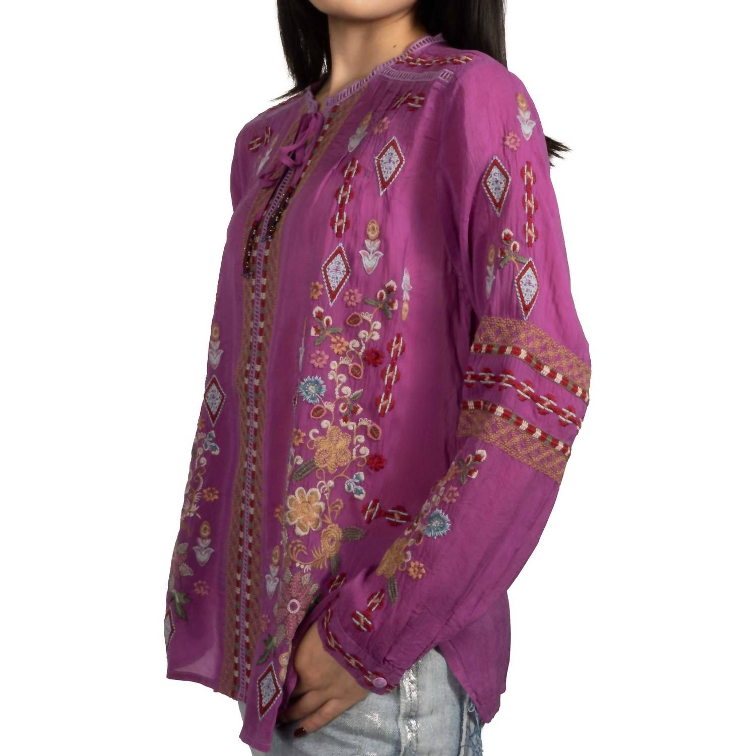 Johnny Was PAULINA SHIRT ELI in purple wine - women's blouse - detail view
