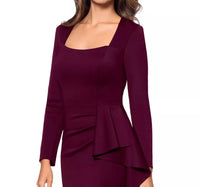 Xscape Square-neck Draped Long-sleeve Gown in deep purple - women's dress - alternate view