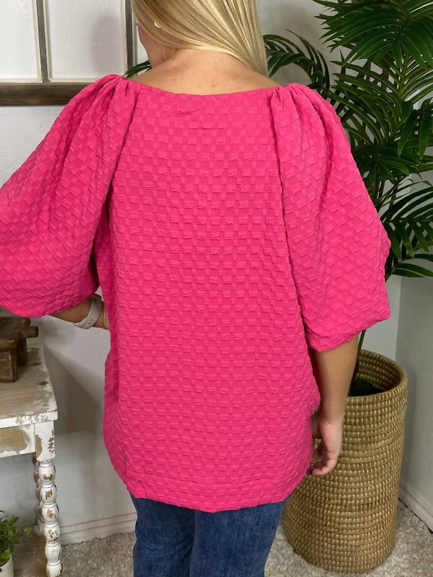 Umgee - Textured Crew Neck Blouse
