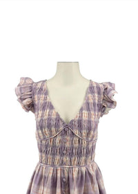 En Saison - Women's V Neck Gingham Ruffle Sleeve Midi Dress