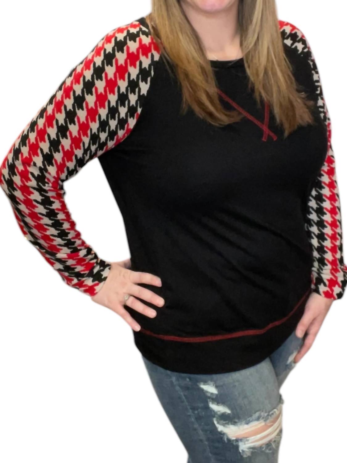Honeyme - Houndstooth Long Sleeve Tee