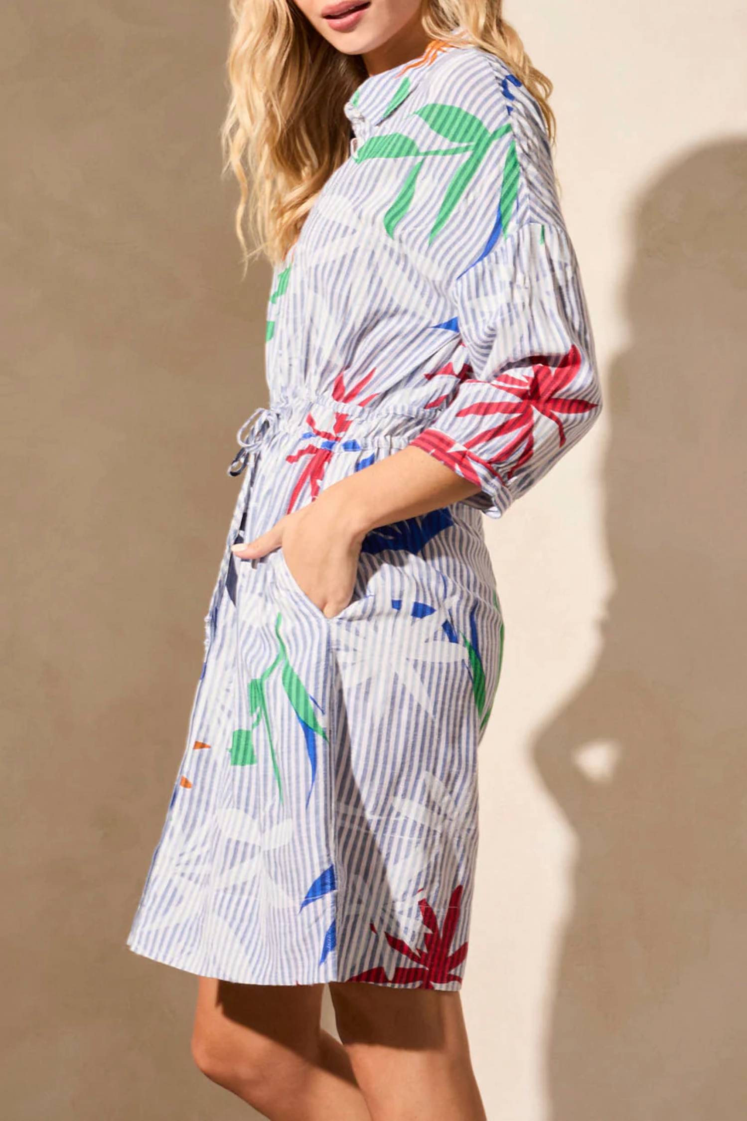 TRIBAL Tie Waist Shirt Dress in sailboat - women's dress - alternate view