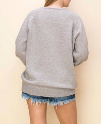 Vocal Apparel - Metallic Round Neck Fuzzy Chain Sweater