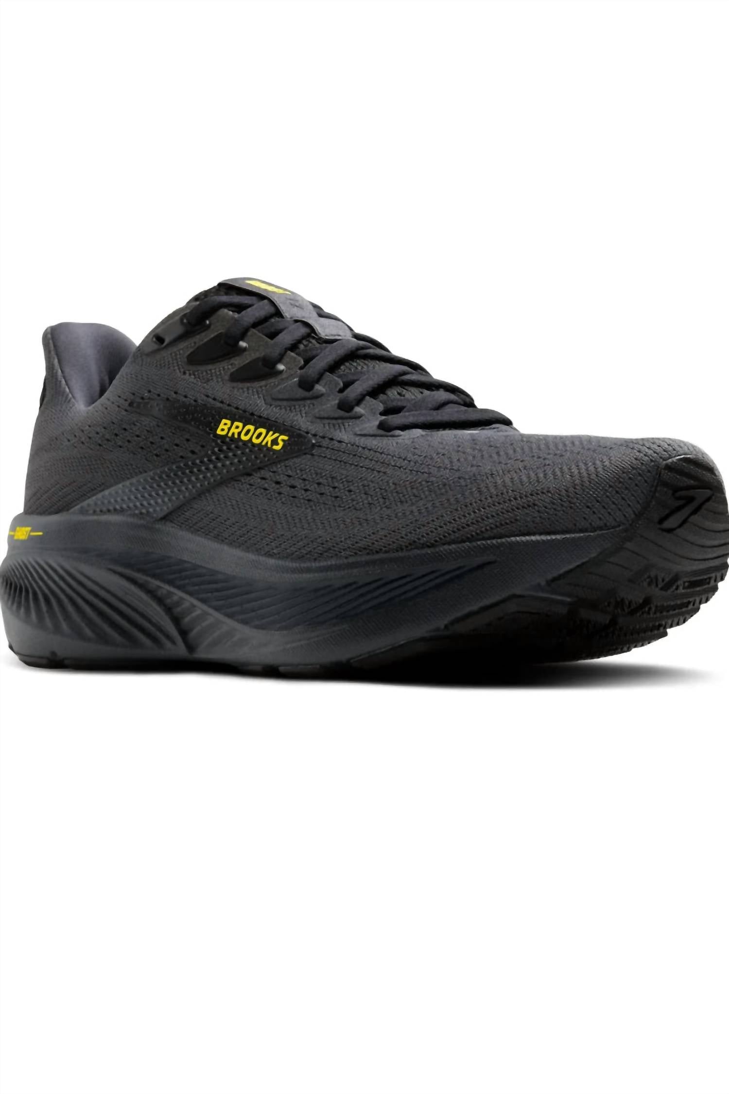 BROOKS Men's Ghost 17 Running Shoe in ebony black yellow - men's shoe - detail view