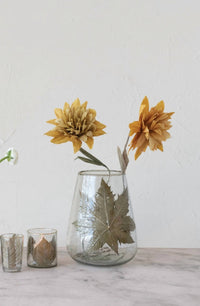 Creative Co-Op - Blown Glass Hurricane with Pressed Leaf