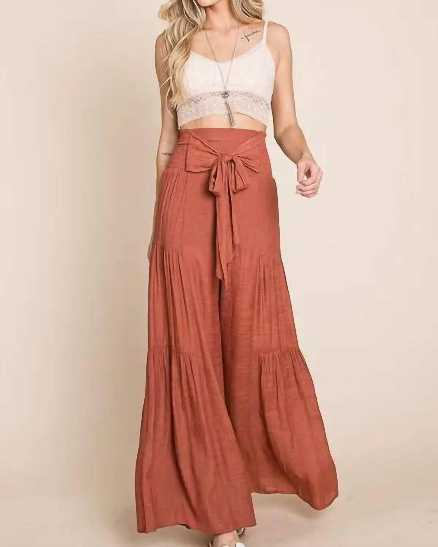 Jade By Jane - Tie Front Ruched Waist Back Pants