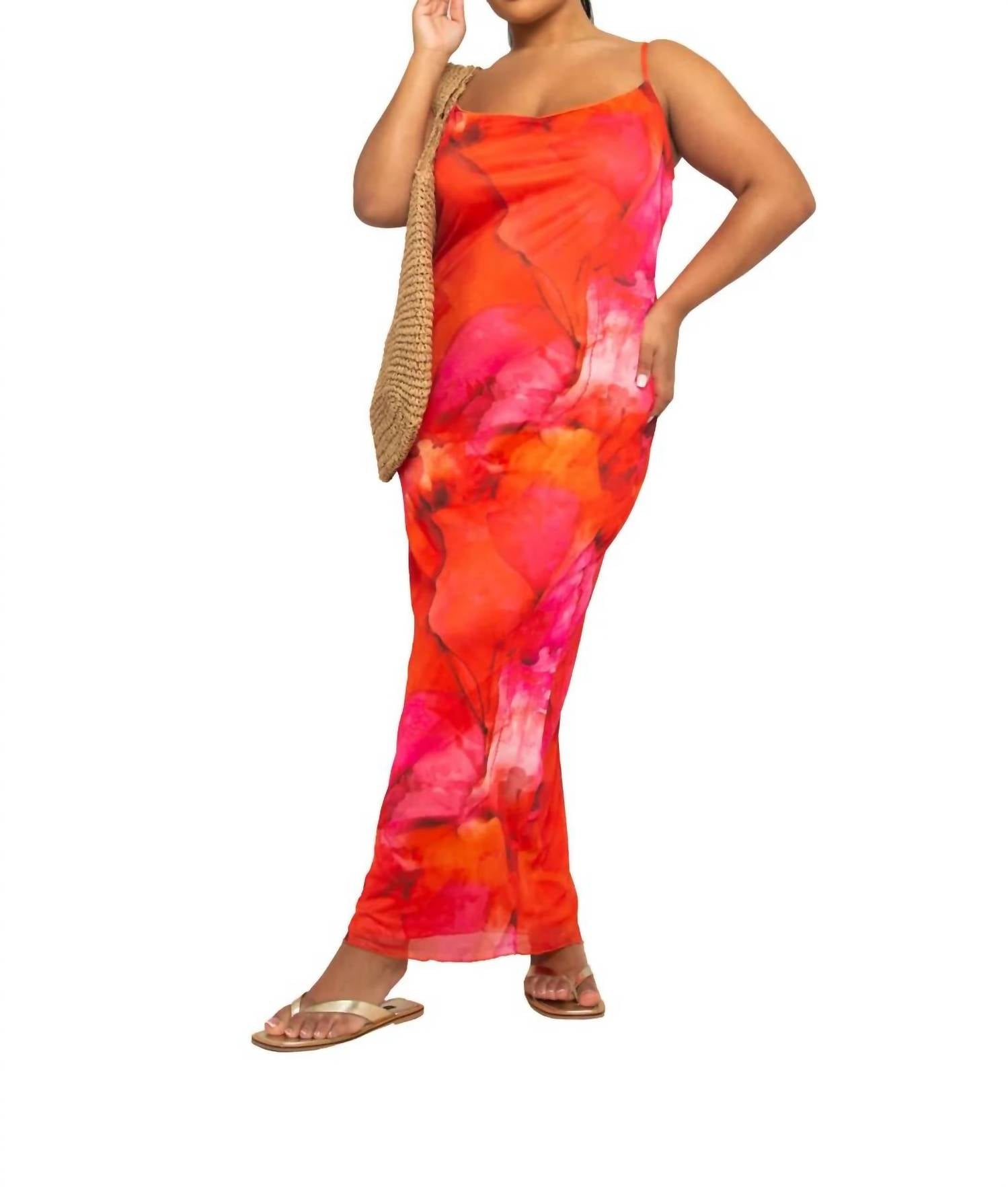 Fashion Szn Curve - Mesh Sleeveless Scoop Neck Maxi Dress