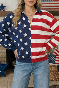Shewin - American Zip Collar Pullover Top