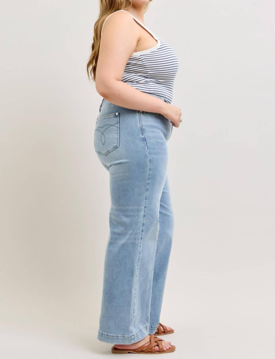 Judy Blue - Mid Rise Retro Fold-over Waistband Wide Leg Jeans