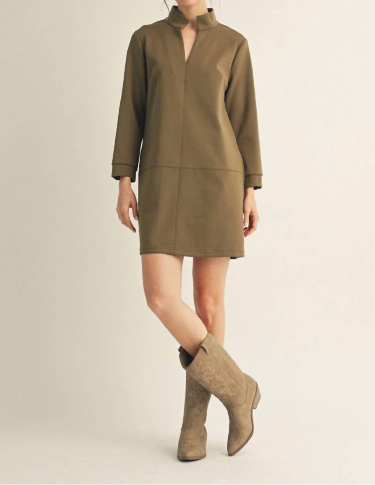 Jodifl - Collared Long Sleeve Shift Dress