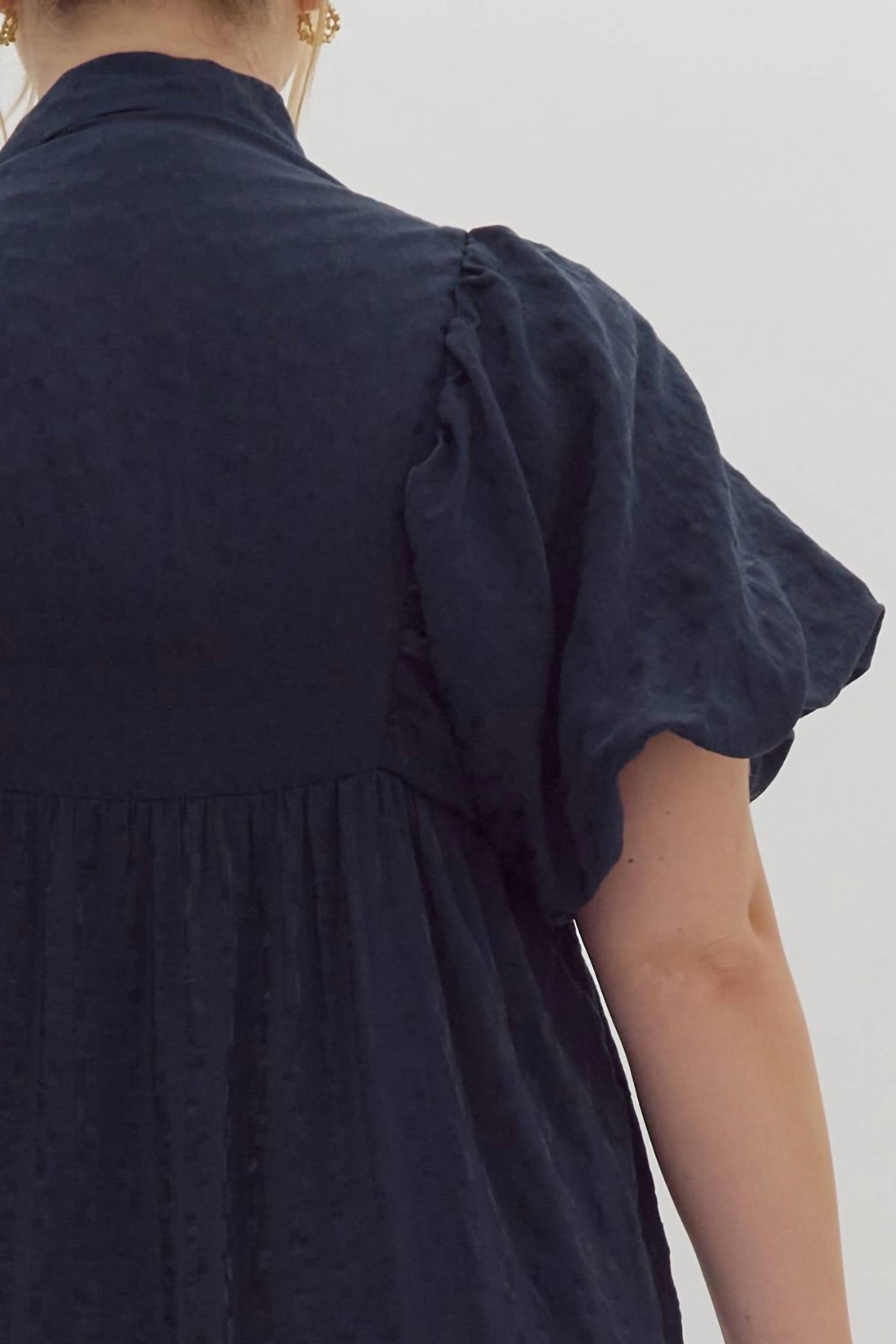 Entro - Textured Puff Sleeve Midi Dress - Plus