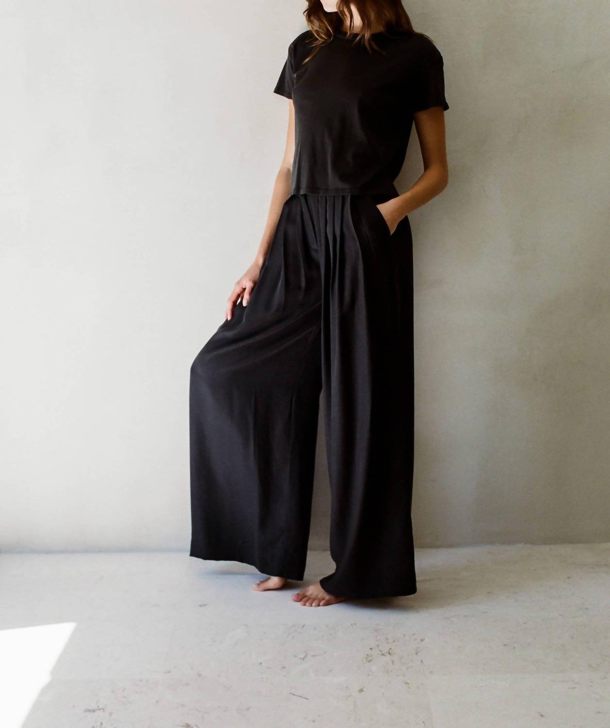 By Together Charlotte Organic Cotton Elevated Tee in washed black - women's t-shirt - detail view