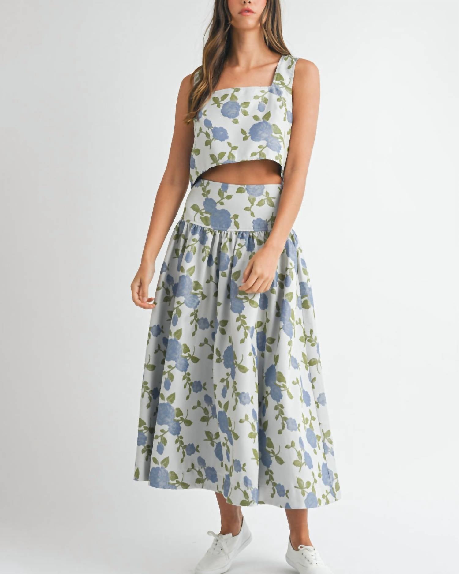 Mable - Jacquard Crop Top And Midi Skirt Set
