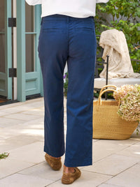 Frank & Eileen Women's Westport The Italian Wide Leg Chino Pant in navy - women's pants - detail view