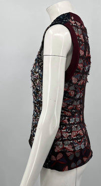 Byron Lars Women's Printed Paillette V-neck Zip Tank in multi blue - women's tank top - detail view