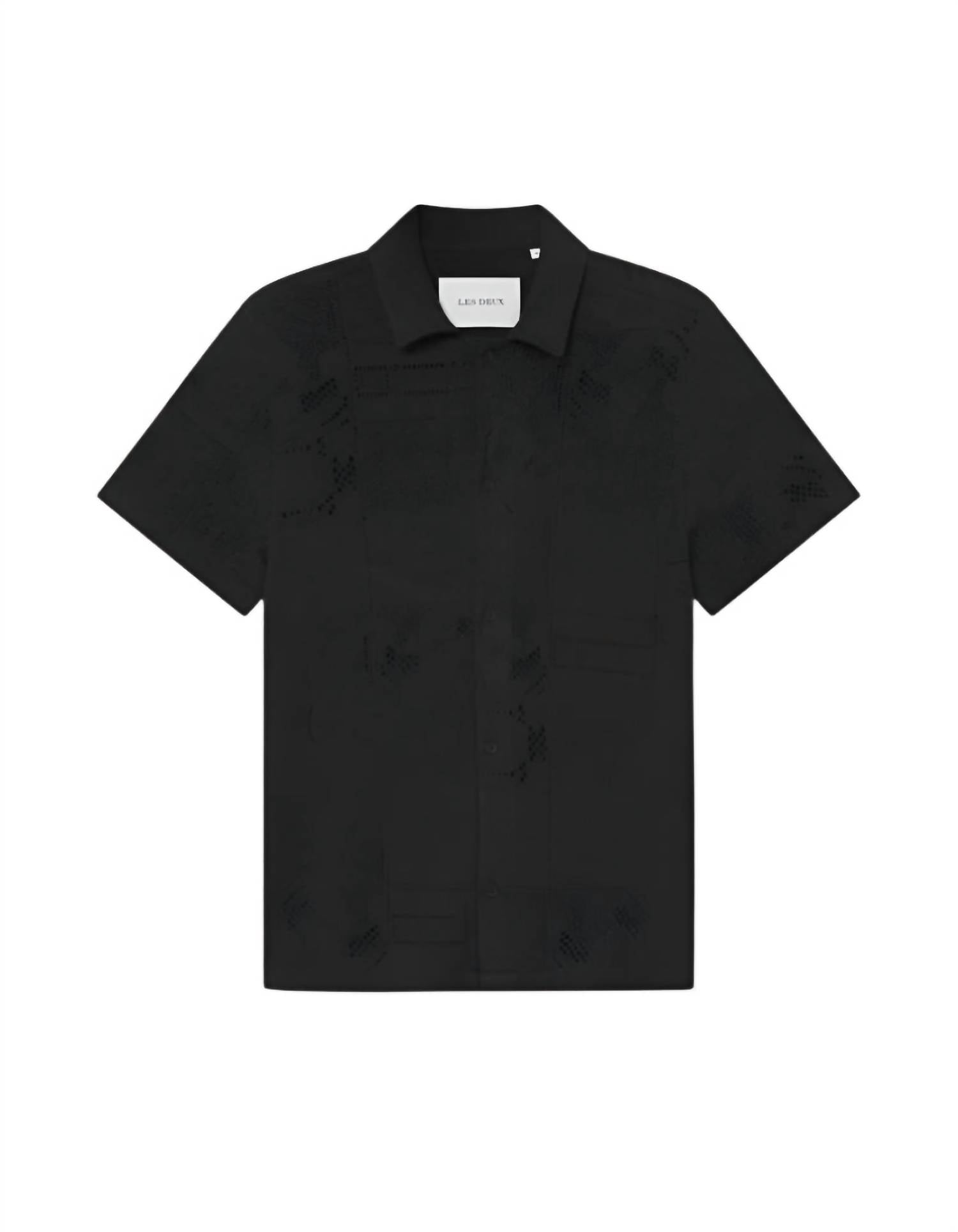 Les Deux Hector Lace Short Sleeve Shirt in black - men's shirt - detail view