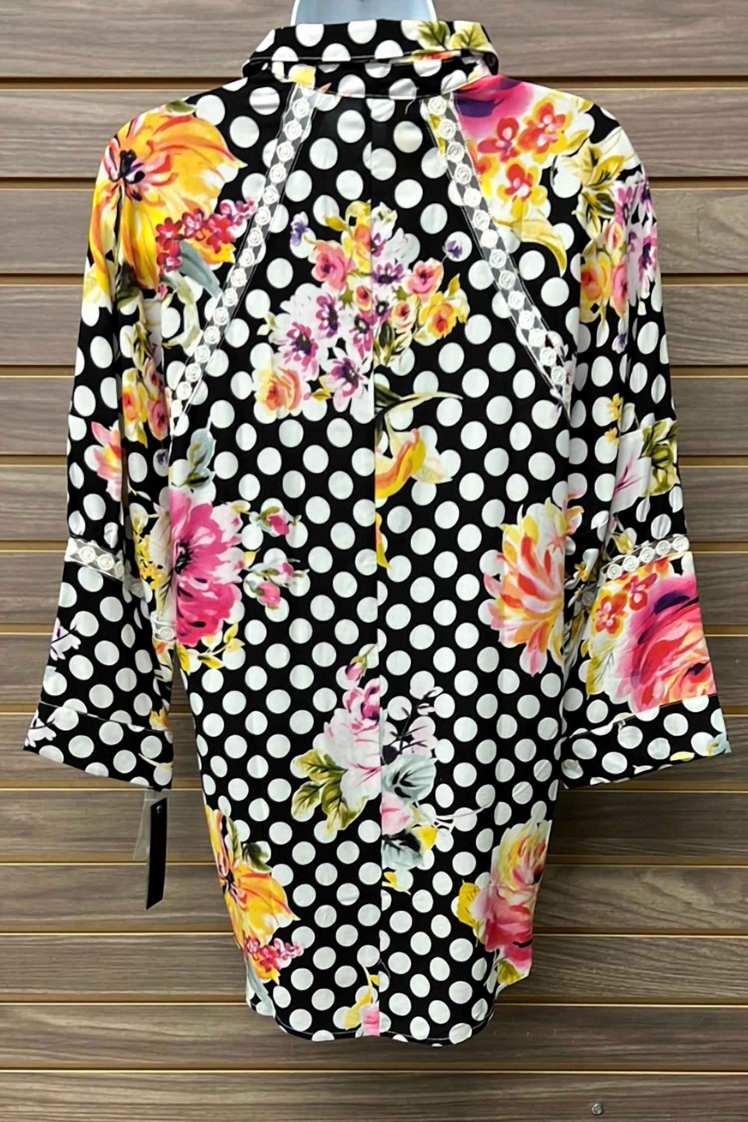 Cirana - Women's 3/4 Sleeve Polka Dot Floral Blouse