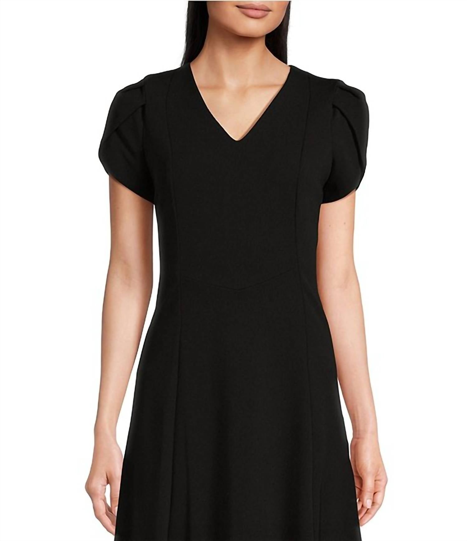 Calvin Klein - Scuba Crepe Short Tulip Sleeve A-line Midi Dress