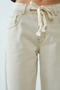 Aaron & Amber - Drawstring Waist Straight Leg Jeans
