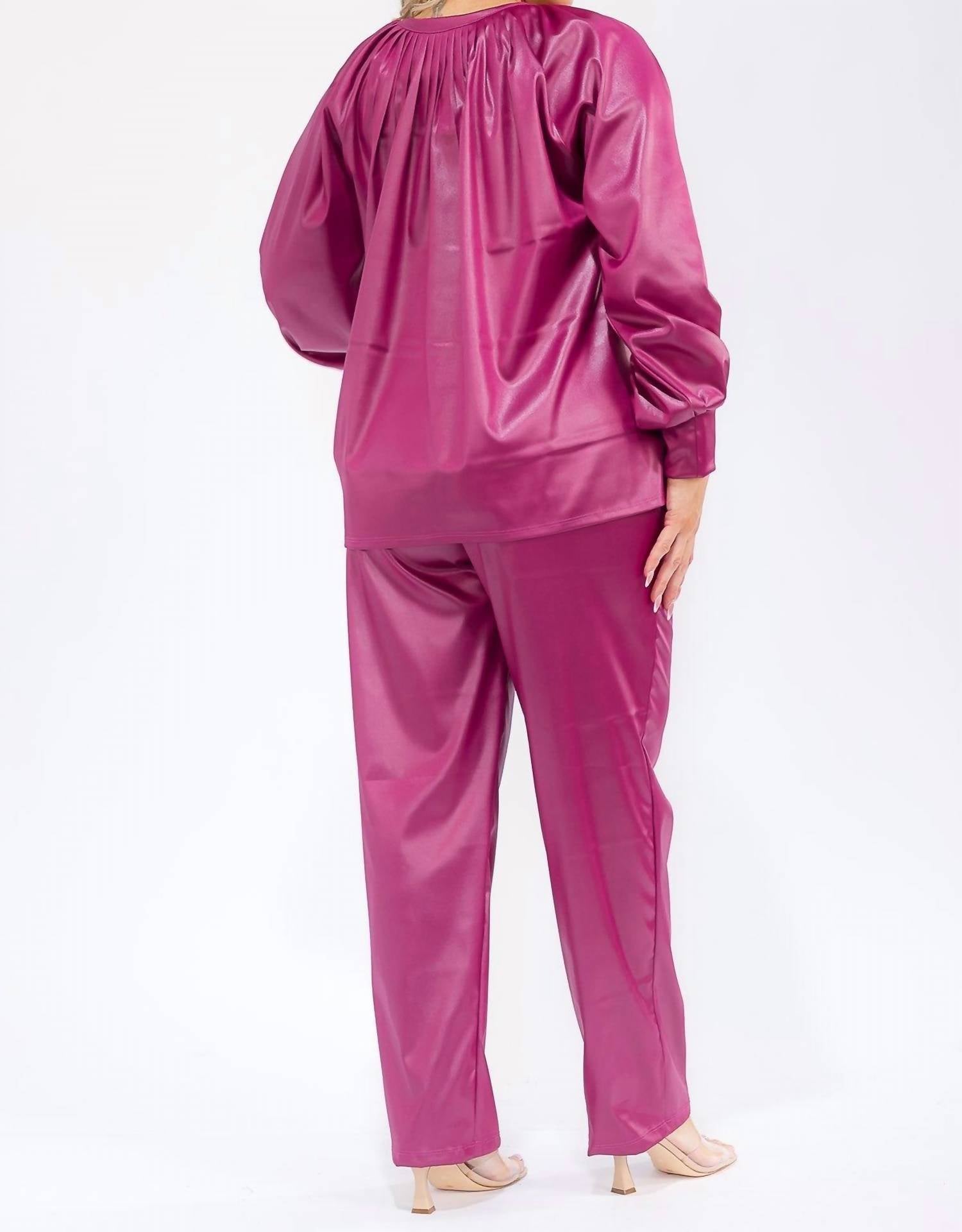 Karen T Design - Long Sleeve Drawstring Top And Elastic Waist Pants