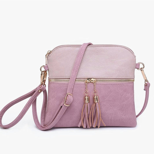 Jen & Co. - Two Tone Crossbody Wristlet Front Zip Pocket Tassels