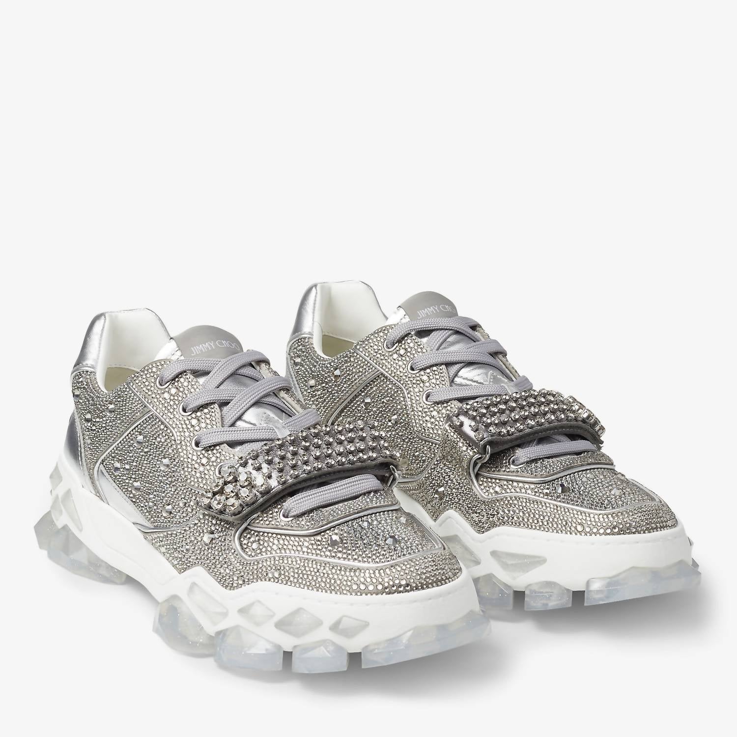 JIMMY CHOO Men's Diamond X Strap Low-top Sneakers With Crystals in silver - men's sneaker