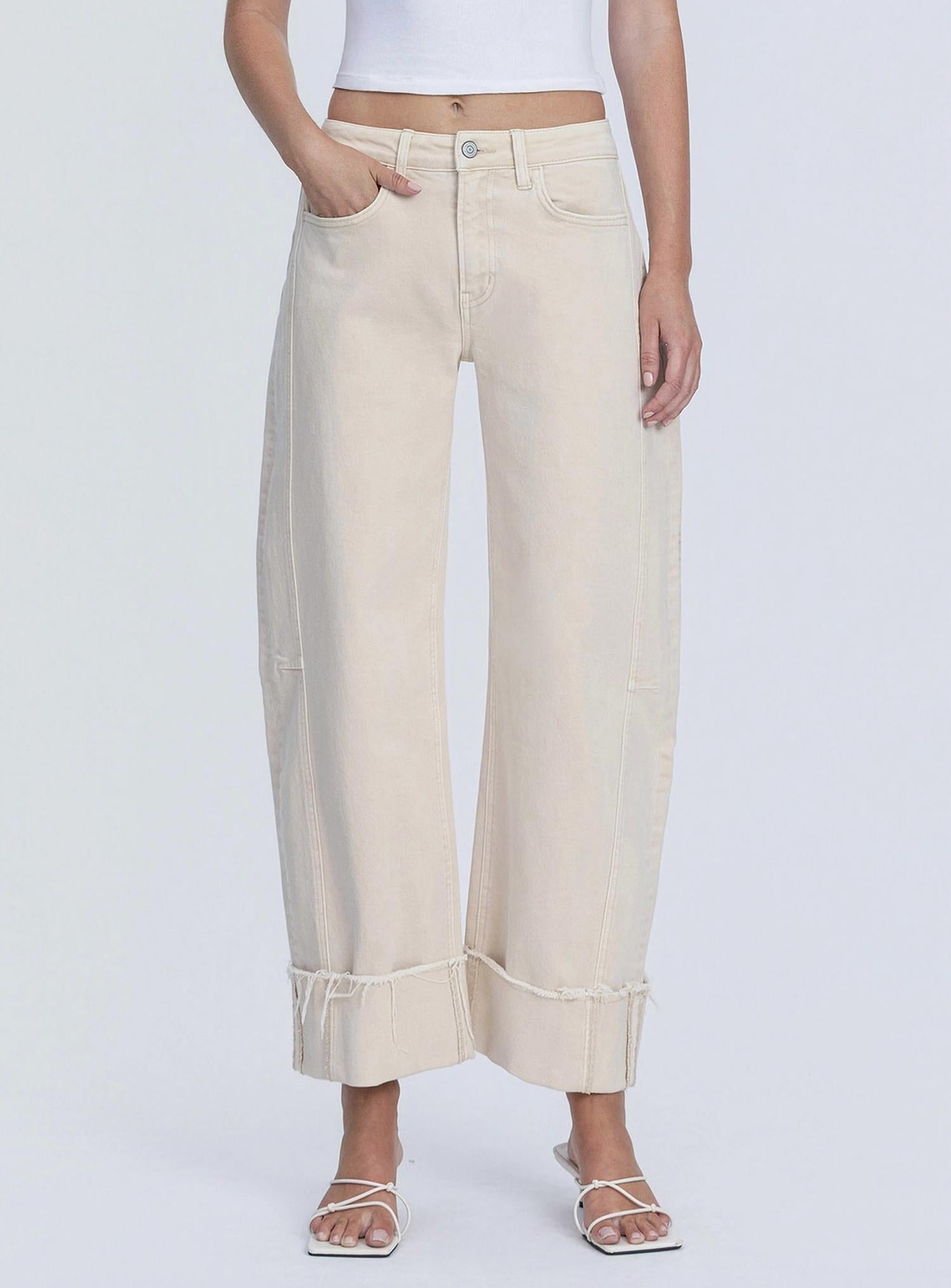 Flying Monkey - High Rise Side Panel Cuffed Crop Barrel Jeans