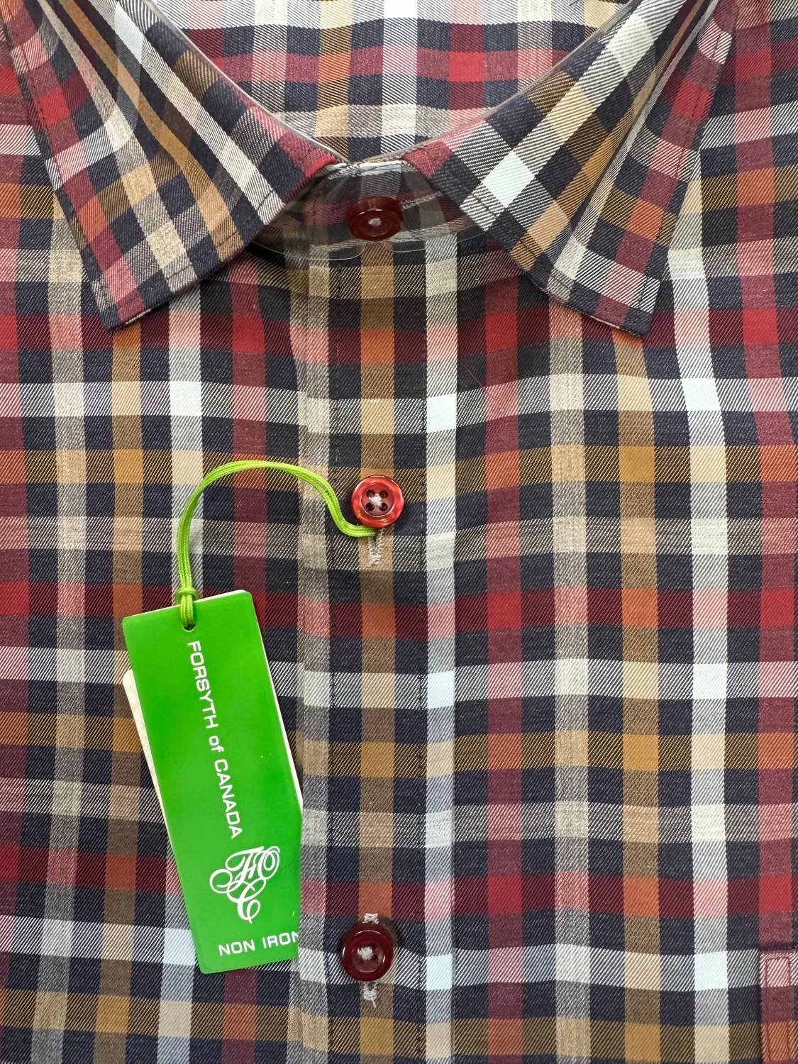 FORSYTH OF CANADA INC Men's Twill Gingham Sport Shirt in bae - men's long sleeve top - detail view