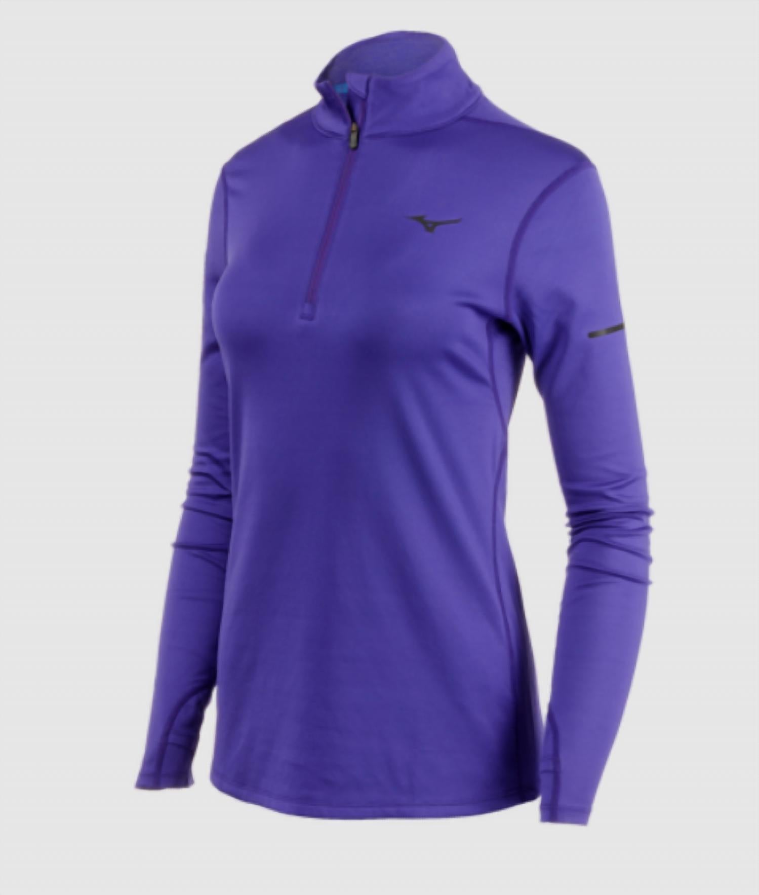 MIZUNO Women's Breath Thermal Half Zip Long Sleeve Top in deep blue - women's long sleeve top