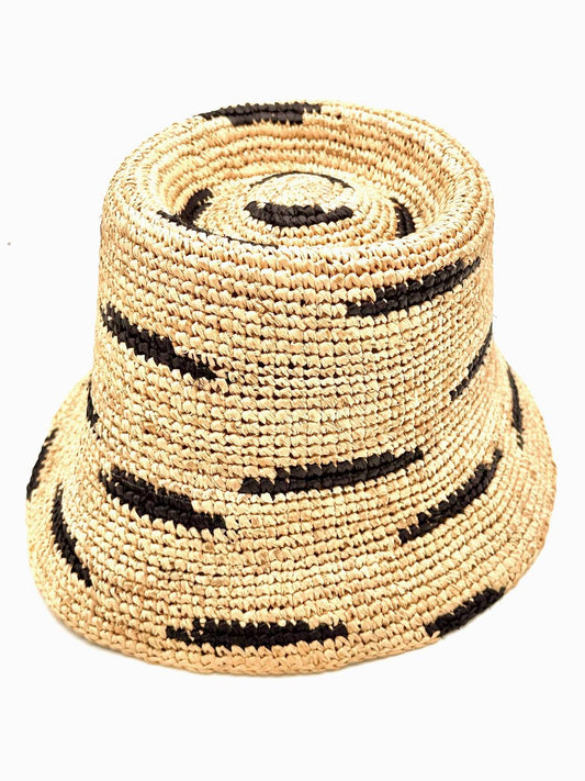 Shebobo - 2.5" Brim Taylor Crochet Bucket Straw Hat with Zebra Stripes