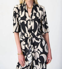 Joseph Ribkoff - Abstract Print Front Tie Blouse