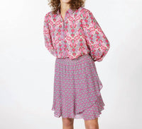ESQUALO Macy Multi Abstract Floral Print Blouse in pink jade green - women's blouse