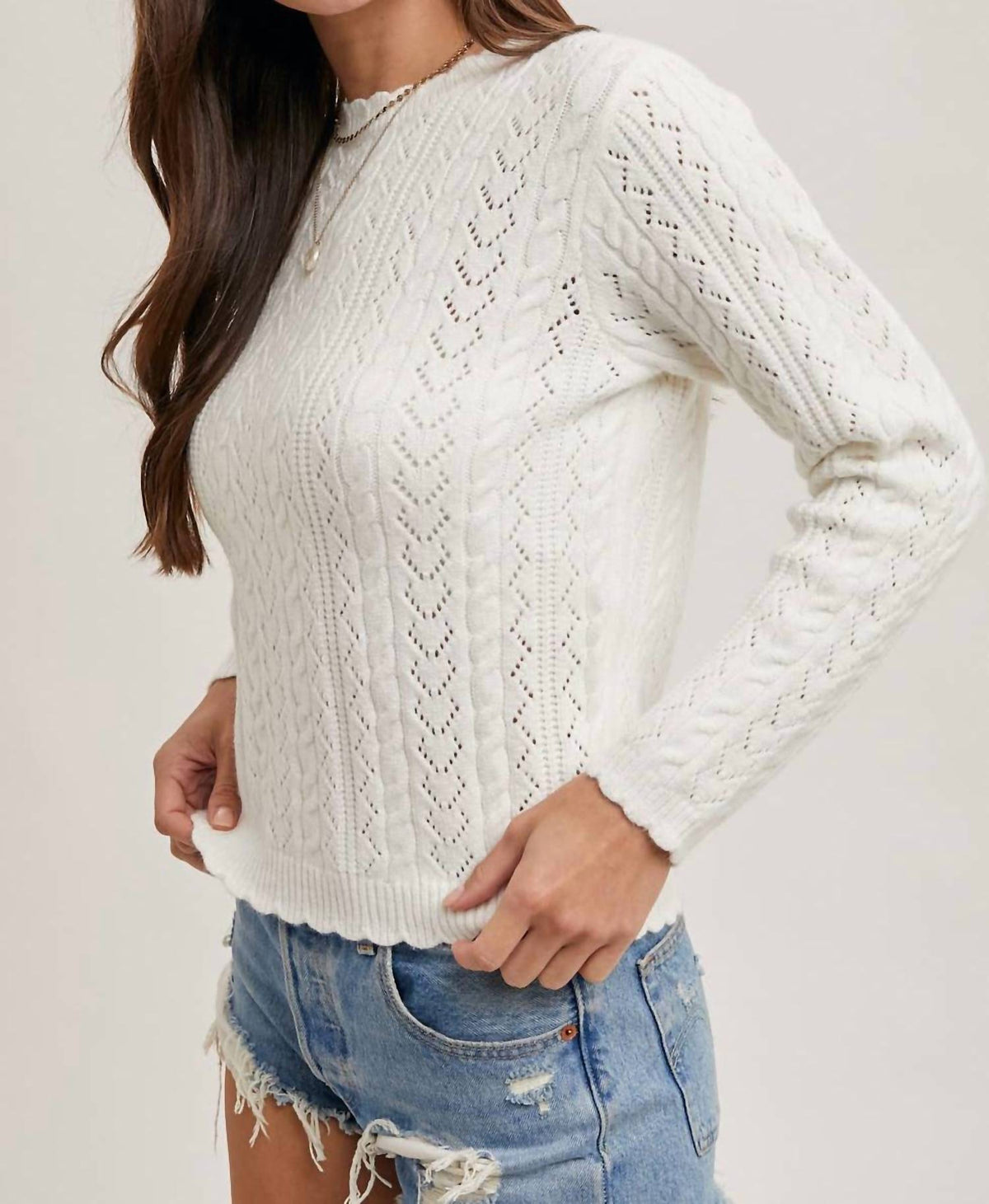 Bluivy - Scallop Edge Open Knit Sweater