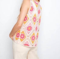 CHARLIE B Floral Sleeveless Crochet Cotton Blend Top in apricot - women's tank top - view 6