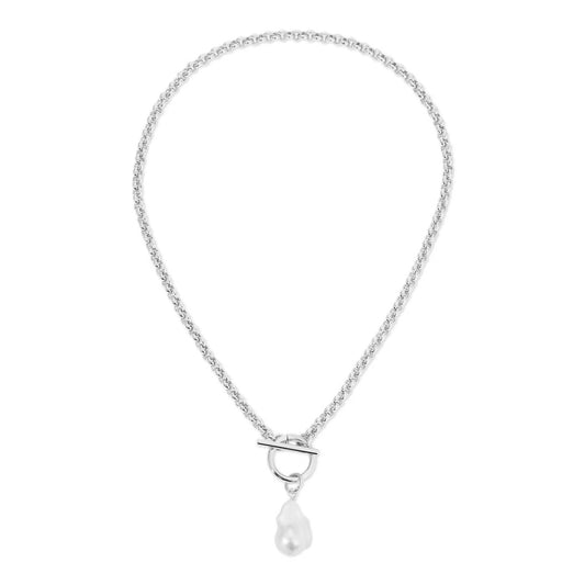 Eklexic - Women's Micro Royal Toggle & Xl Baroque Pearl Pendant Necklace