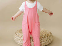 Little Joy Co. Bamboo Tank Romper in pink - kids' item - detail view