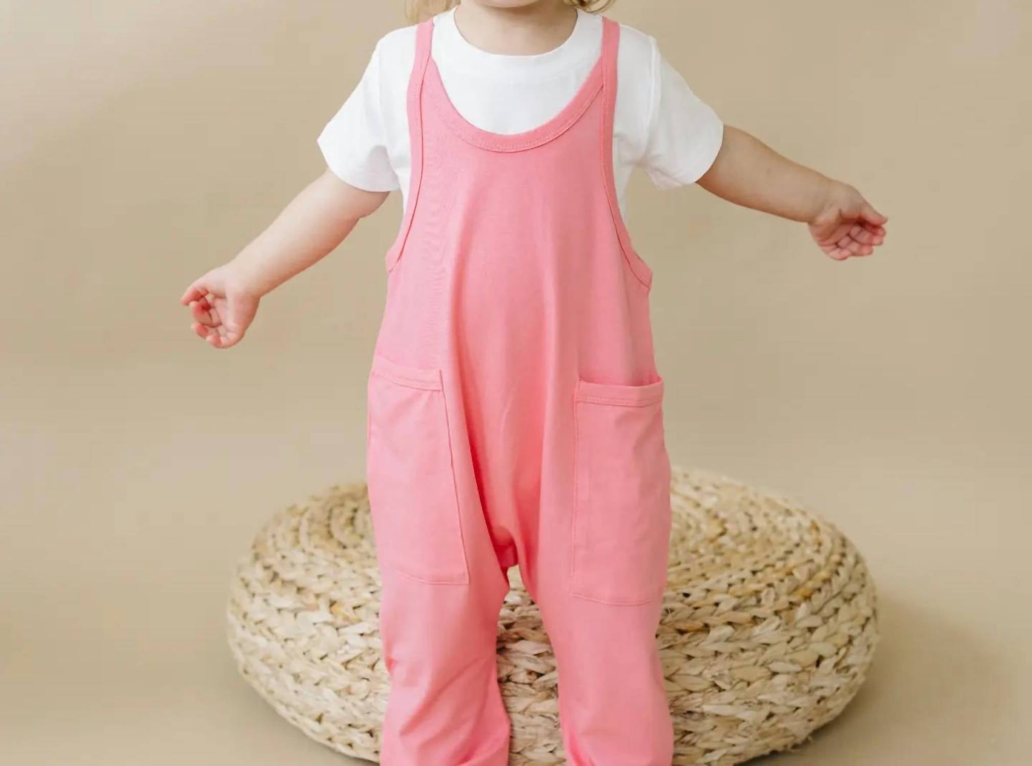 Little Joy Co. Bamboo Tank Romper in pink - kids' item - detail view