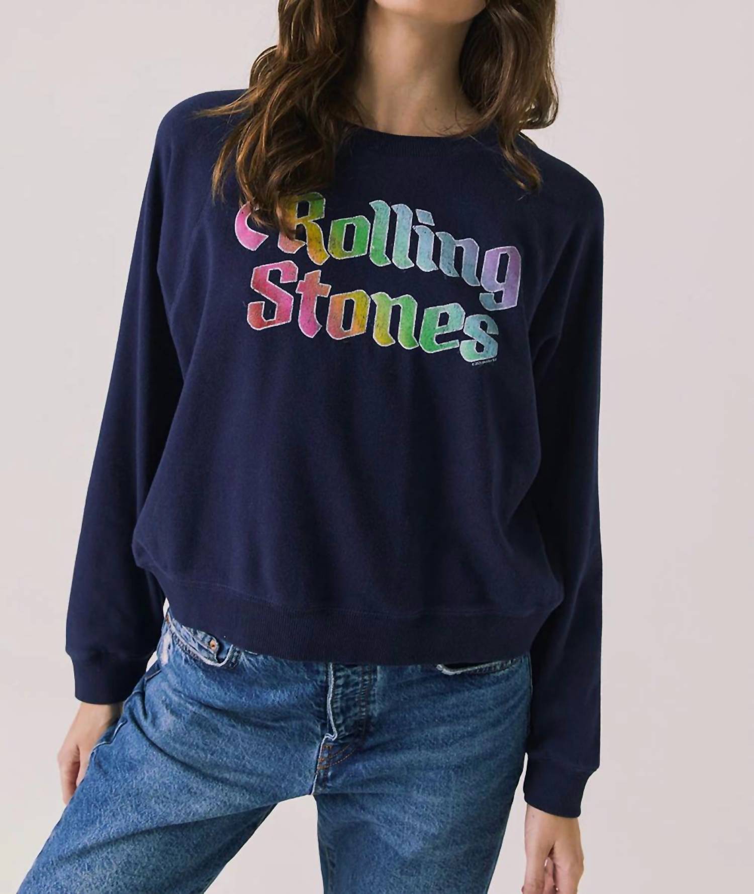 Chaser Rolling Stones 1978 Long Sleeve Top in oxford blue - women's long sleeve top