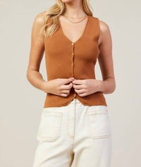 Skies Are Blue - Sleeveless Ribbed Button-down Top