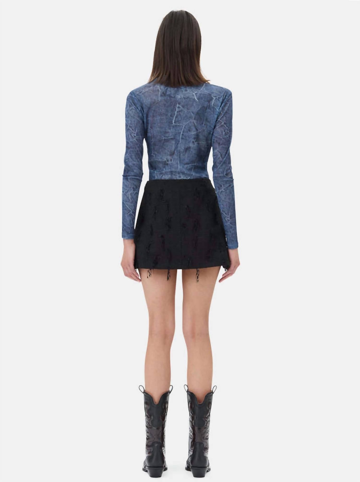 Ganni - Marl Mesh Long Sleeve Crew Neck Blouse