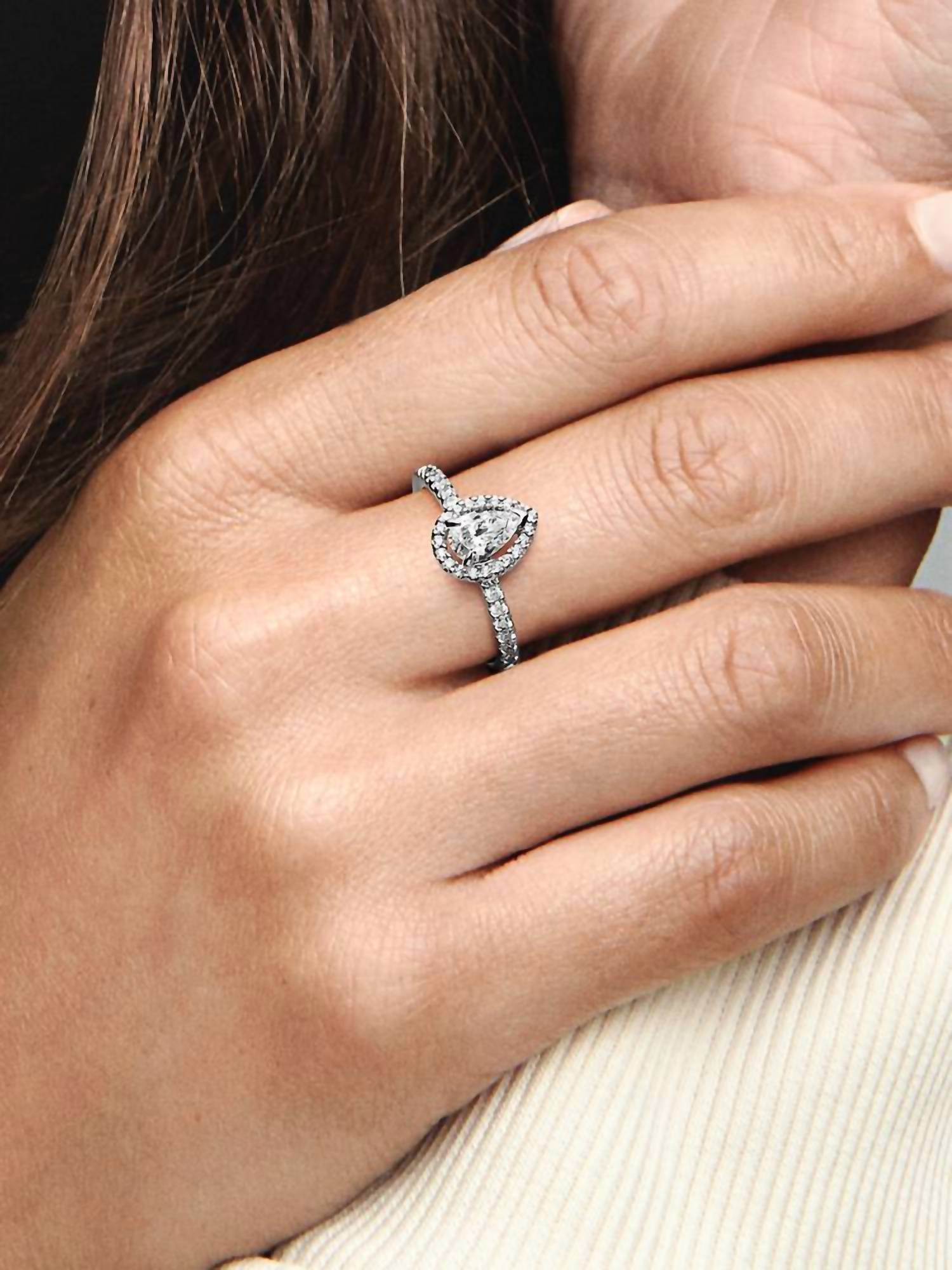 Pandora - Women's Sparkling Pear Halo Ring