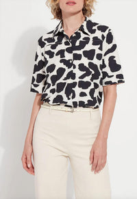 Lysse Women's Printed Josie Short Sleeve Button Down Shirt in navy multi - women's shirt