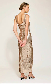 line and dot Naida Sequins Dress in gold - women's dress - alternate view