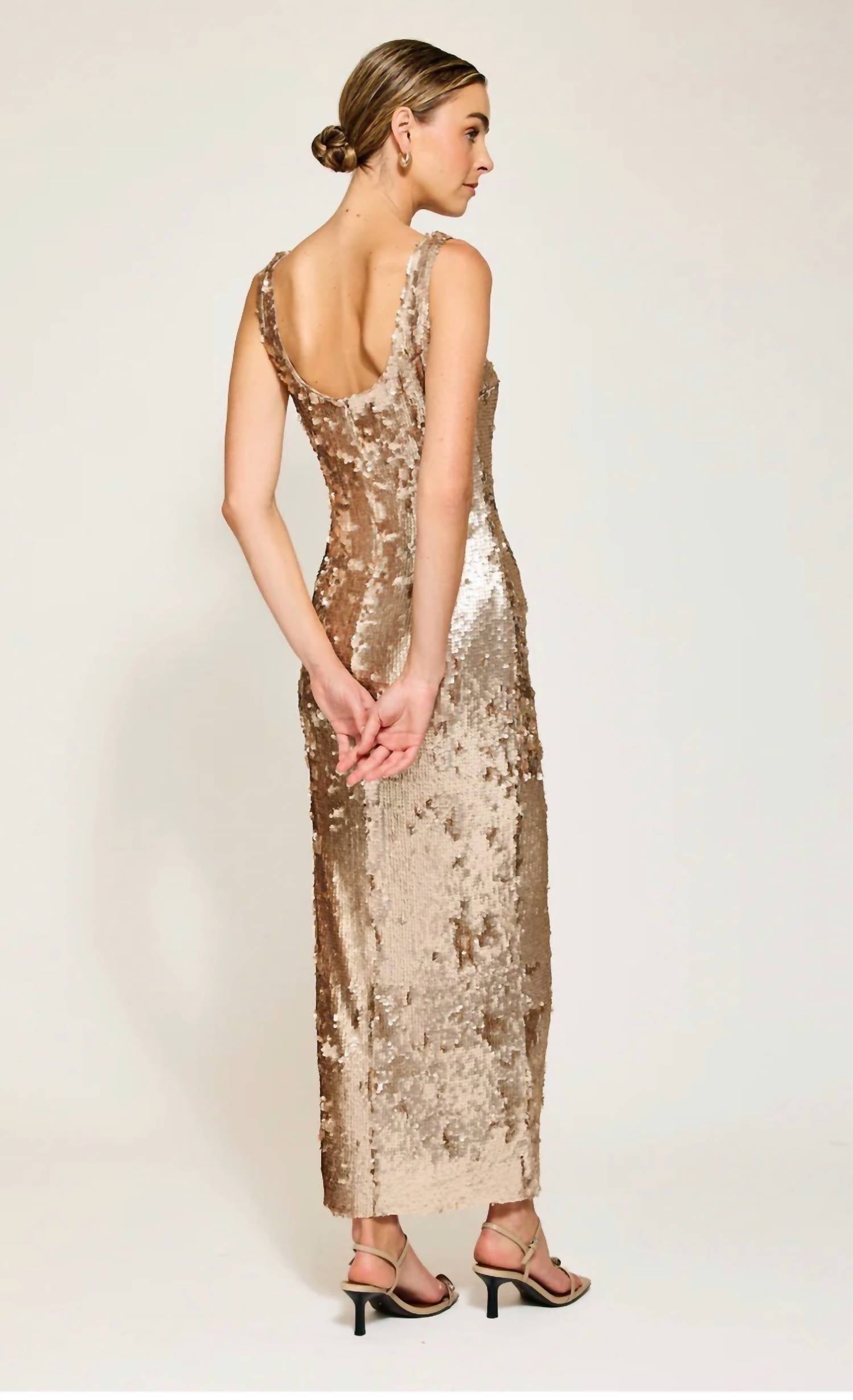 line and dot Naida Sequins Dress in gold - women's dress - alternate view