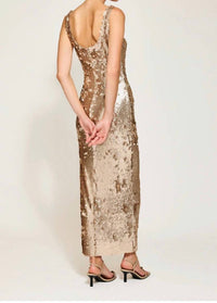 line and dot Naida Sequins Dress in gold - women's dress - detail view
