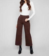 CHARLIE B Cropped Wide Leg Twill Pants in mocha - women's pants
