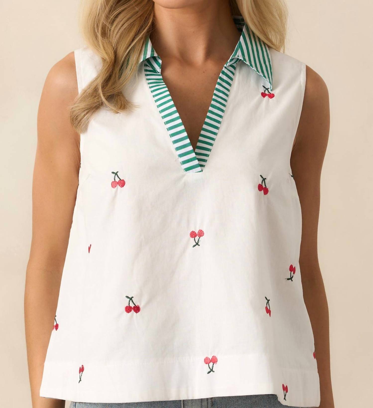 &merci Fruit Pattern Shirt Collar Sleeveless Top in cherry - women's blouse