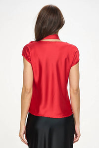Reneec. - Satin Cowl Neck Top With Scarf