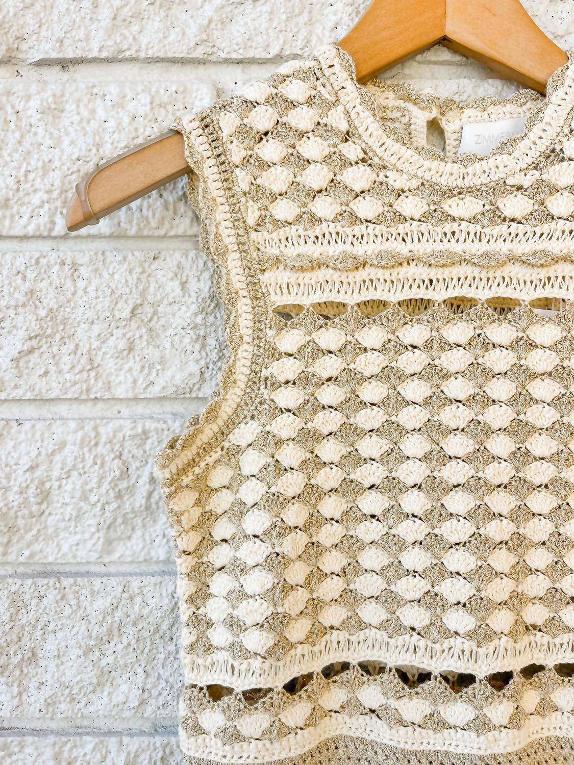 Zimmermann Wanderlust Crochet Sleeveless Tank Top in metallic gold cream - women's tank top - view 4