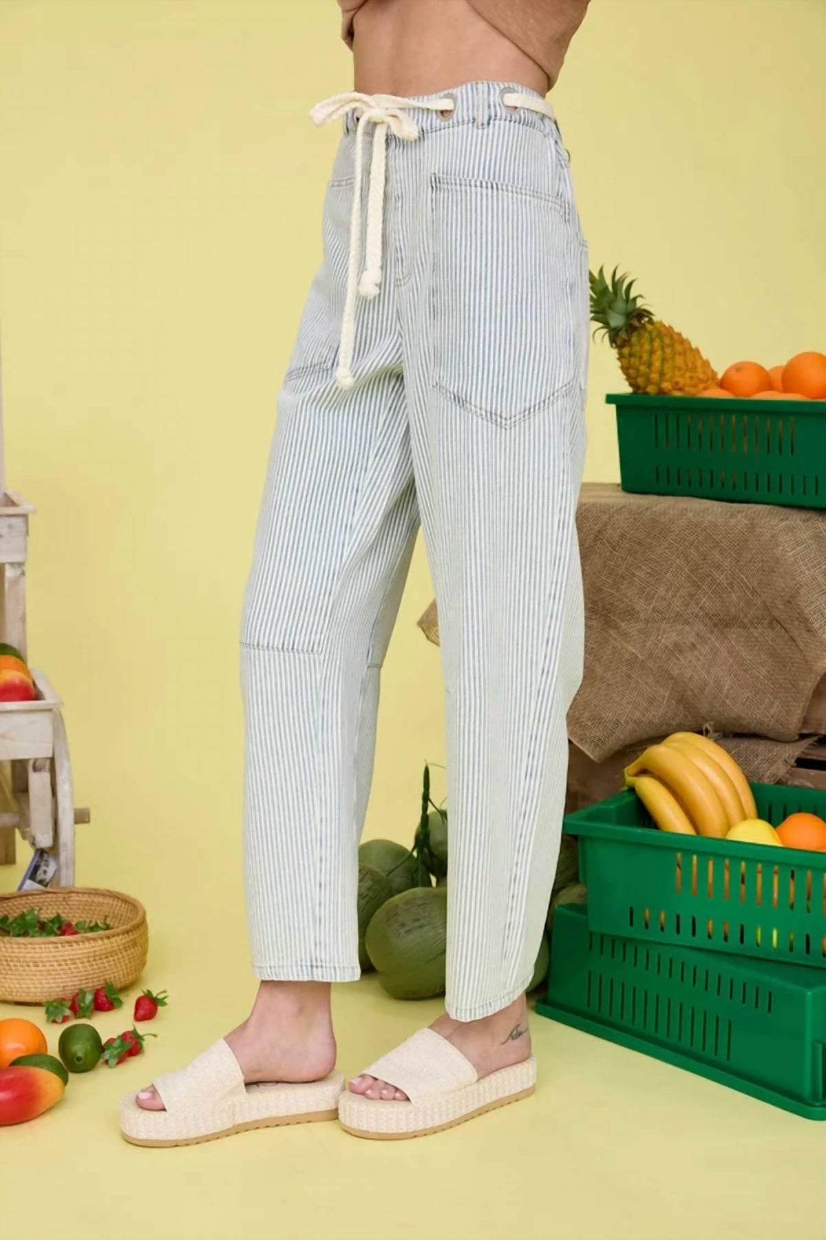 Blu Pepper - Striped Barrel Jeans